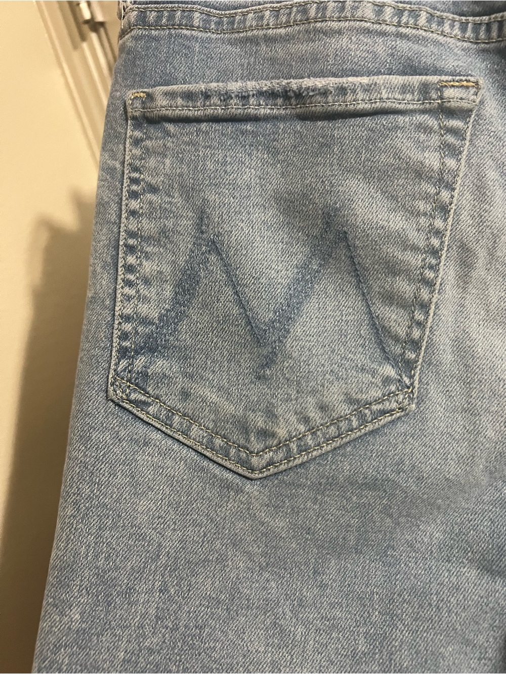 MOTHER Light Blue Straight Denim Jeans with Pocket 'M' Detail